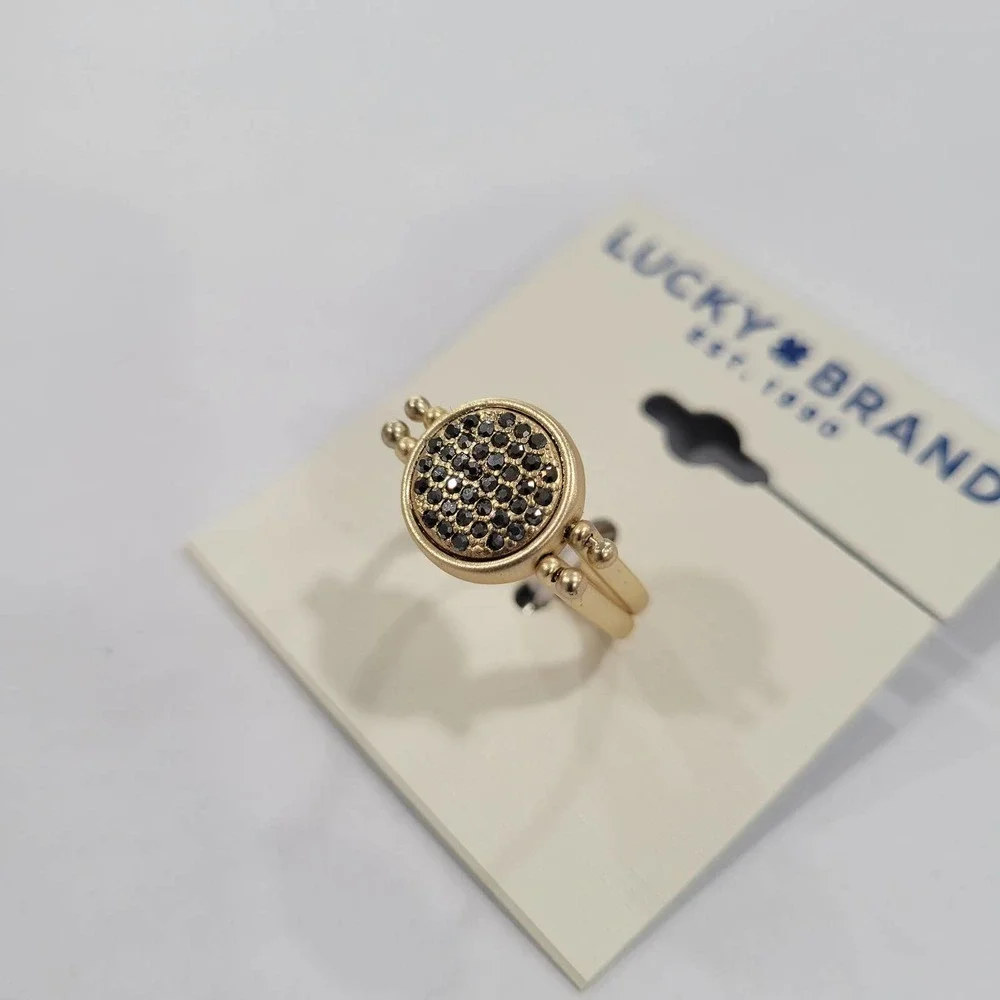 Lucky Brand Gold-Tone Pave Circle Statement Ring NWT Size 7